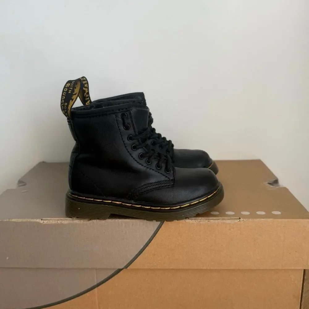 Dr. Martens 1460 Black Leather Lace Up Zip Ankle Boots Toddler - SZ 7 C